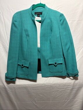 Perceptions Teal Open-Front Tweed Look Jacket